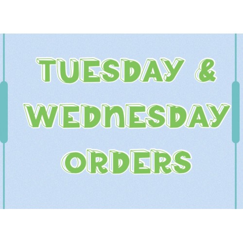 Orders for Tuesday, Wednesday and Thursday must be placed strictly  by Monday 6pm 